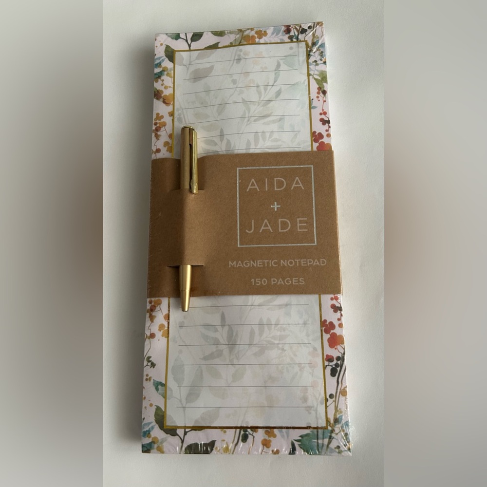 New Floral Magnetic Lined Notepad Artistic Border Gold Colored Pen